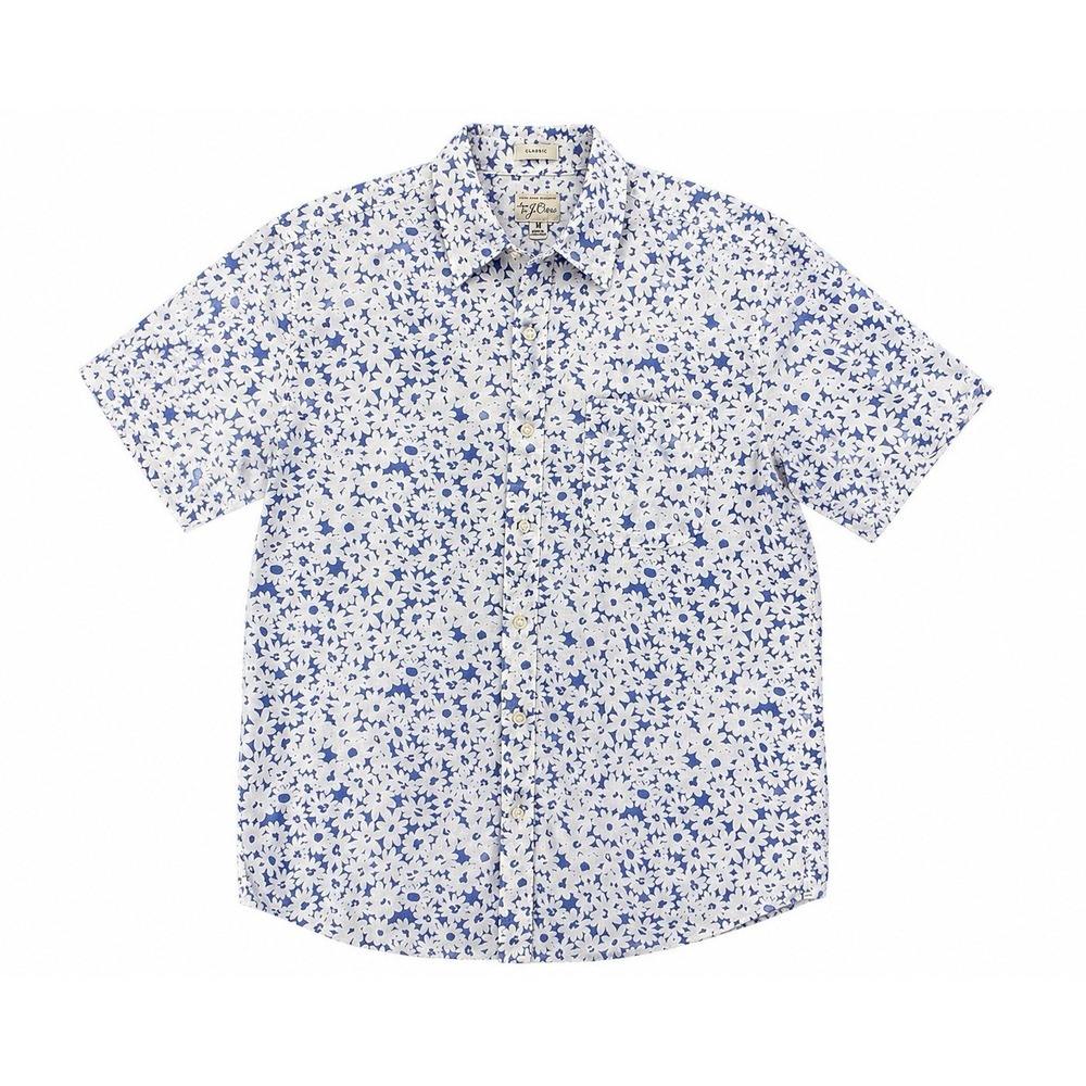 J Crew Classic Linen Blend Blue Floral Short Sleeve Shirt Mens M